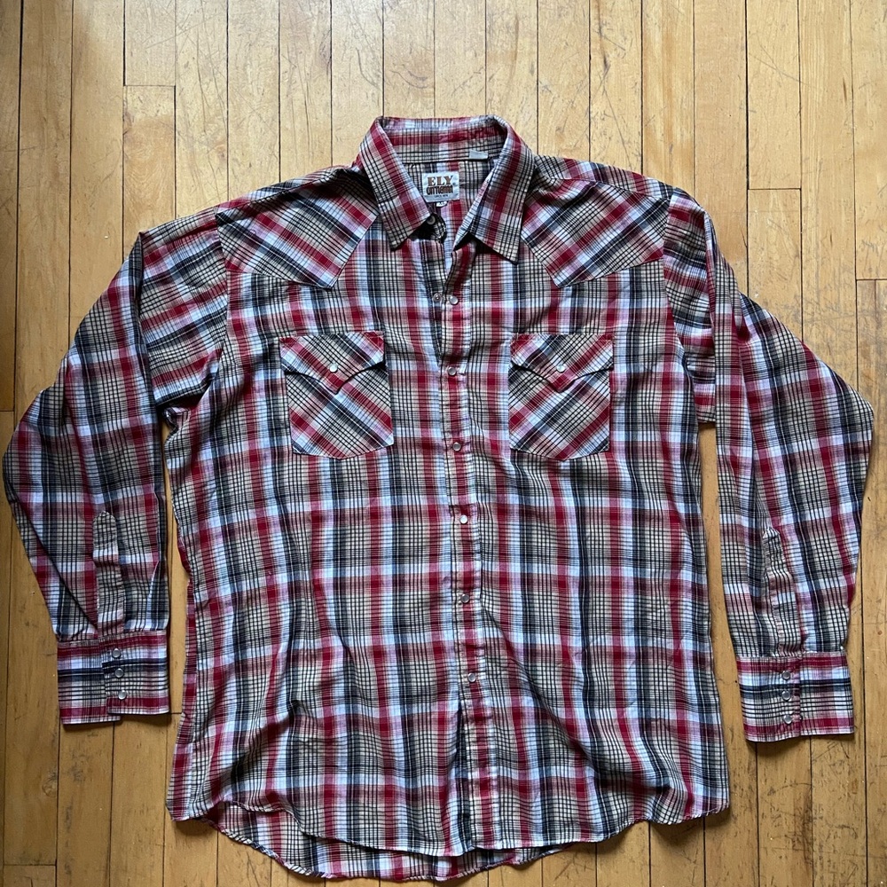 Ely Cattleman Red and Black Casual Button Down Shirt Western Style